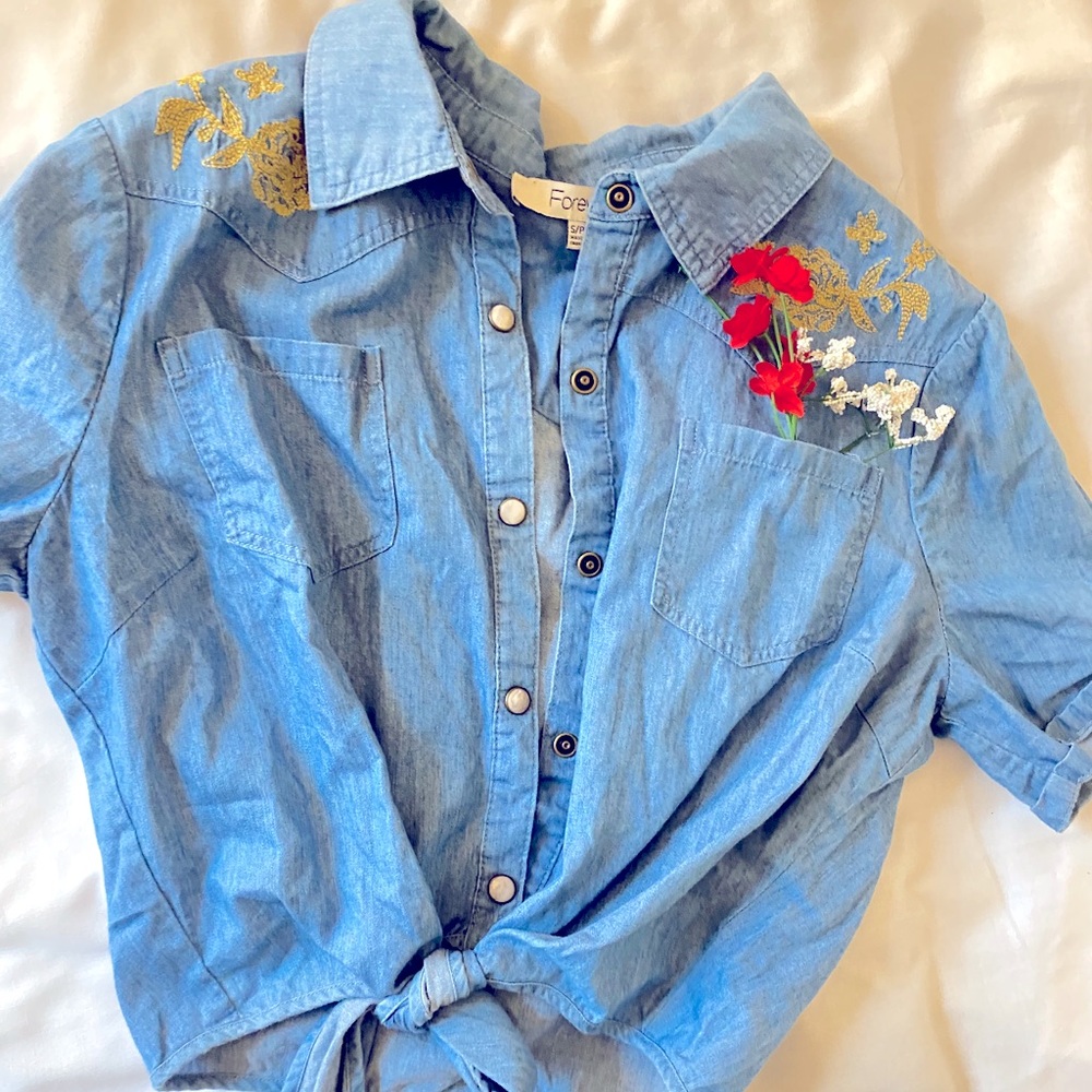Denim tie crop top